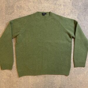 J Crew Sweater Mens 2XL Green 100% Lambswool Raglan Crewneck Knit Pullover